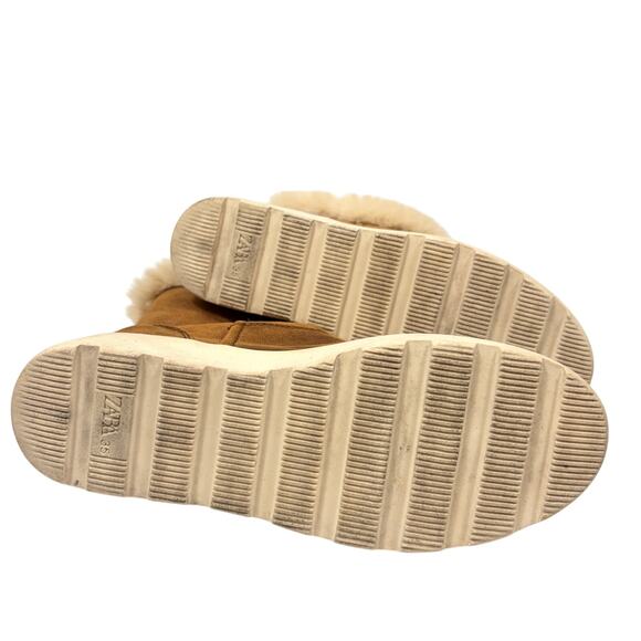 Zara Platform Ankle Boots Tan Faux Fur Lined Winter Boots Size 35 - Picture 5 of 6